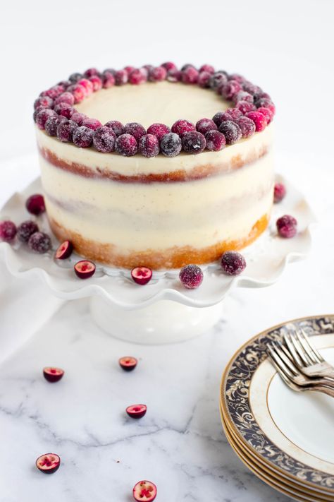 Orange Butter Cake with Cranberry Curd - Bakes by Brown Sugar Orange Butter Cake, Cranberry Curd, Cranberry Orange Cake, Orange Butter, Cranberry Dessert, Vegan Wedding Cake, Cranberry Cake, Sugared Cranberries, Cake Buttercream