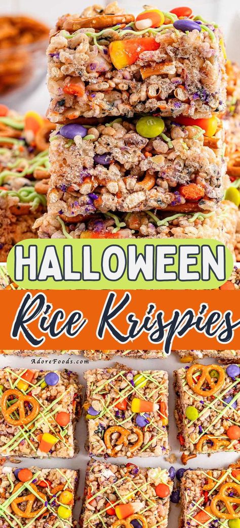 Celebrate the spooky season with these quick and easy Halloween Rice Krispie treats, perfect for any fall party! This simple recipe is great for busy hosts looking for a no-fuss, fun option to add to their dessert table. Whether you're prepping party treats or searching for easy snacks for kindergarten classes, these crispy delights will be a hit. These treats are easy to make, easy to serve, and guaranteed to bring smiles all around! Snacks For Kindergarten, Halloween Rice Crispy, Halloween Rice Crispy Treats, Halloween Rice Krispie Treats, Cocoa Krispies, Spooky Decorations, Krispie Treats Recipe, Quick Treats, Fall Gathering