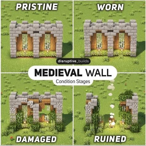 Kingdom Walls Minecraft, Castle Wall Design Minecraft, Deepslate Wall Ideas Minecraft, Minecraft Stage Design, Grave Yard Minecraft, Minecraft Wall Designs Exterior, Minecraft Medieval Wall, Wall Ideas Minecraft, Disruptive Builds