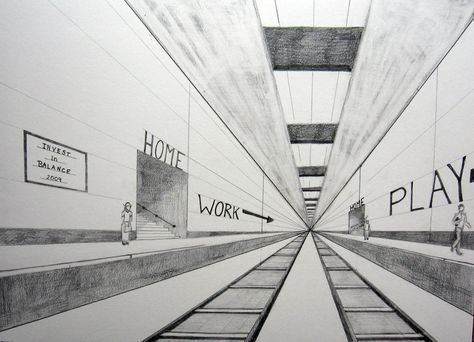 Perspective Art | ... at something below is a one point perspective drawing carried furthur 1 Perspective Drawing, Linear Perspective Art, Perspective Examples, Linear Perspective Drawing, Perspective In Art, Designing Illustration, Perspective Pictures, Perspective Lessons, Linear Perspective