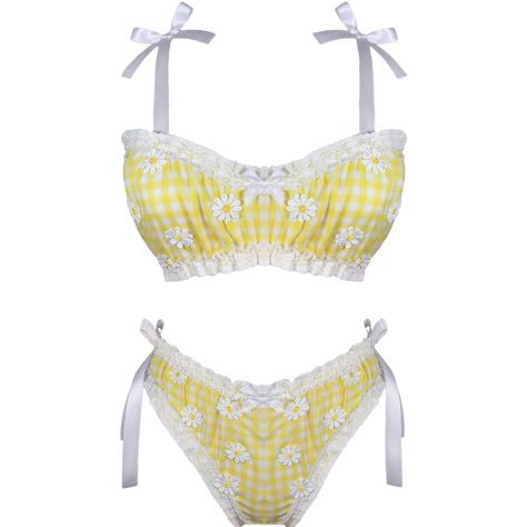 Daisy Daydream Set - Yellow Yellow Lingerie Set, Yellow Lingerie, Yellow Two Piece, Lingerie Inspiration, Satin Ribbon Bow, Pretty Lingerie, Baby Yellow, Summer Swim Suits, Lingerie Set