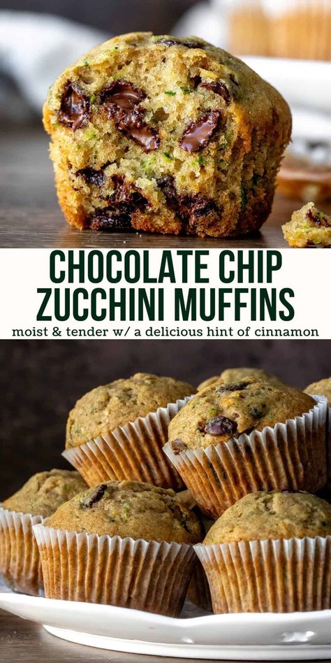 These zucchini chocolate chip muffins are extremely moist and tender with hints of warm spices and tons of chocolate chips. Like a warm slice of zucchini bread, you won't taste the zucchini at all! #zucchinimuffins #chocolatechip #zucchinichocolatechip #zucchinirecipes from Just So Tasty Muffins Zucchini, Chocolate Chip Zucchini Muffins, Zucchini Bread Muffins, Zucchini Muffins Healthy, Zucchini Recipes Dessert, Zucchini Chocolate, Zucchini Chocolate Chip Muffins, Chocolate Chip Zucchini Bread, Zucchini Muffin Recipes