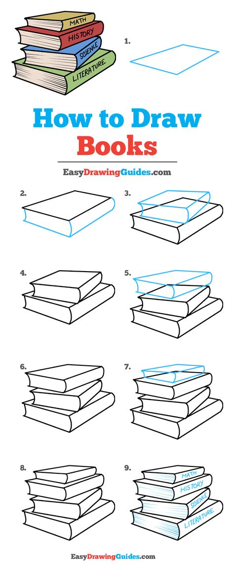 Learn How to Draw School Books: Easy Step-by-Step Drawing Tutorial for Kids and Beginners. #SchoolBooks #BackToSchool #DrawingTutorial #EasyDrawing See the full tutorial at https://easydrawingguides.com/how-to-draw-school-books/. Draw School, How To Draw Books, Draw Books, Easy Pencil Drawings, Easy Drawing Guides, Drawing Guides, Drawing Tutorials For Beginners, Drawing Eyes, Drawing Hair