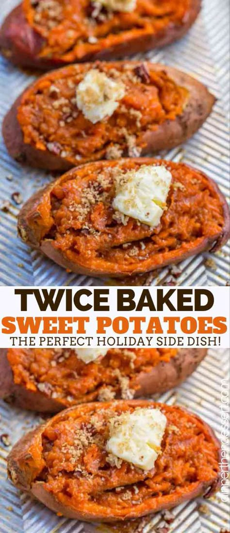 Twice Baked Sweet Potatoes Healthy, Sweet Potato Twice Baked, Sweet Potato Recipes With Brown Sugar, Twice Baked Sweet Potatoes Thanksgiving, Sweet Potato Brown Sugar Recipes, Brown Sugar Sweet Potatoes Baked, Baked Stuffed Sweet Potato Recipes, Sweet Potato Recipes Healthy Baked, What Goes With Sweet Potatoes