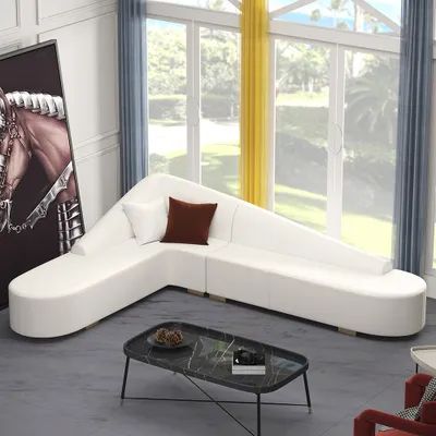 White Modern L-Shaped Corner Sectional Sofa for Living Room Faux Leather Upholstery City Apartment Decor, Second Living Room, White Sectional Sofa, Sofa Sectionals, Miami Modern, Office Furniture Set, Faux Leather Sectional, Corner Seat, Black Lace Up Heels