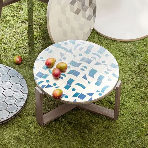 Mosaic Tiled Outdoor Coffee Table - Two Tone Geo Mosaic Tile Table, Bistro Dining Table, Mosaic Furniture, Mosaic Coffee Table, Deck Makeover, Tiled Coffee Table, Tile Table, Bistro Table Outdoor, Patio Side Table