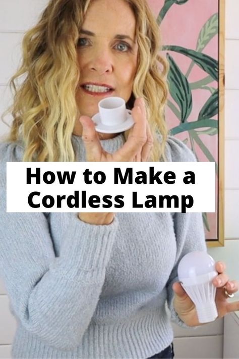 Diy Battery Operated Lamp, Battery Lamp Diy, Battery Operated Lamp, Battery Lamps, How To Make A Lamp Cordless, How To Make A Battery Powered Lamp, Diy Table Lamp From Vase, Diy Lamp From Vase, Cordless Lamp