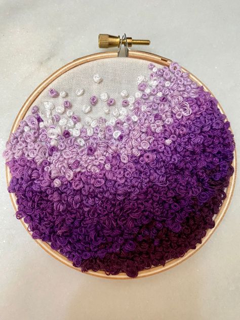 Ombre purple French knot embroidery hoop design #embroidery #embroideryart #embroiderydesign #embroiderypattern #embroideryartist #frenchknots #ombre wall art decor gift idea aesthetic design home #walldecorideas Ombre Embroidery, Gift Idea Aesthetic, Ombre Wall Art, Knot Embroidery, Purple French, Idea Aesthetic, Ombre Purple, French Knot Embroidery, Ombre Wall