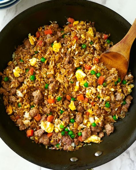 15-Minute Pork Fried Rice | Kitchn Ground Pork Fried Rice, Pork And Rice Recipes, Pork With Rice, Pork Fried Rice Recipe, Leftover Pork Tenderloin, Pork And Rice, Quick Meals To Make, Carnivore Recipes, Ground Pork Recipes