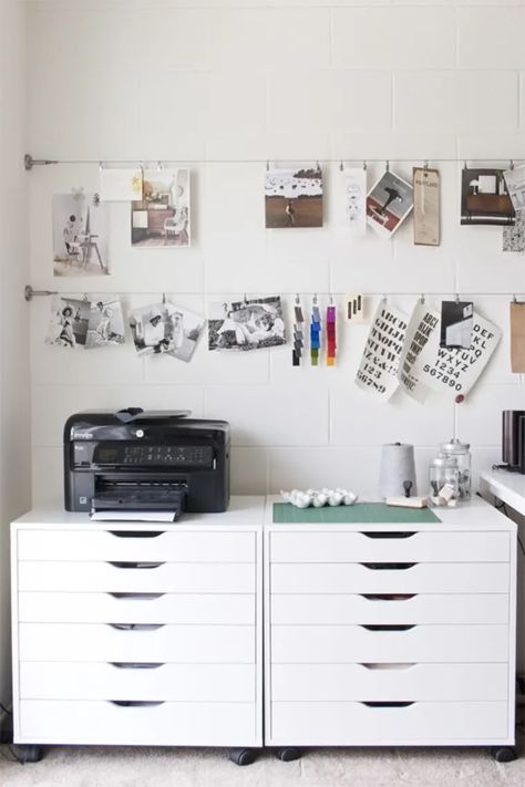 IKEA Art Hack Ideas for Large Blank Walls | Apartment Therapy Ikea Art, Big Blank Wall, Small Workspace, Workspace Desk, Art Studio Organization, Ikea Alex, Dream Office, Studio Organization, Office Crafts