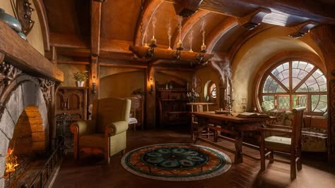 Fantasy Cottage Interior, Hobbit Room, Hobbit House Interior, Medieval Cottage, Hobbit Homes, Hobbit Holes, Hobbit Home, Fantasy Cottage, Bag End