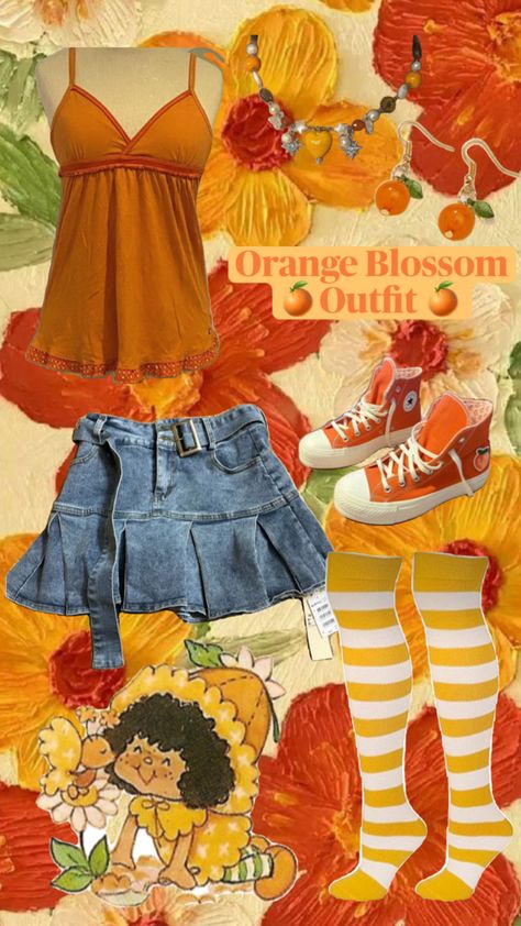 Outfit inspired by Orange Blossom from Strawberry Shortcake Blossom Costumes, Strawberry Shortcake Outfits, Strawberry Shortcake Costume, Halloween Duos, Cute Group Halloween Costumes, Strawberry Shortcake Characters, Princess Halloween Costume, Character Inspired Outfits, Outfit Inspired