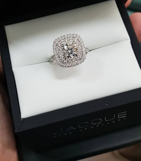 1 Ct Engagement Ring, Double Halo Engagement Ring, Double Halo Engagement, Engagement Rings Cushion, Modern Engagement Rings, Cushion Cut Engagement Ring, Cushion Cut Ring, Dream Engagement Rings, Double Halo