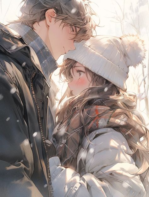 Snow Couple, Funny Artwork, Romantic Anime Couples, Cute Couple Drawings, Cute Couple Art, Anime Love Couple, Digital Art Anime, Anime Couples Manga, Couple Drawings