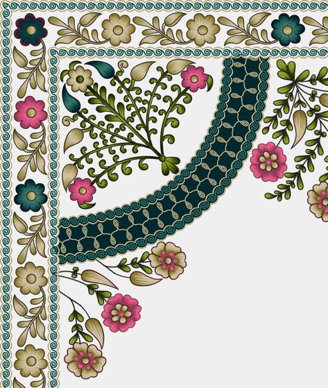 Borders Flowers, Paisley Print Design, Mughal Art, Mughal Paintings, Flower Drawing Design, Print Design Art, Textile Prints Design, Border Embroidery Designs, Digital Borders Design