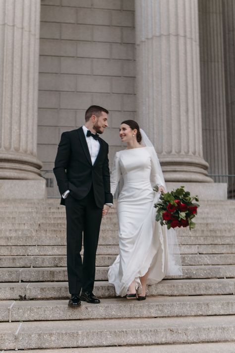 New York Courthouse Wedding - Manhattan Manhattan Courthouse Wedding, Editorial Courthouse Wedding, Wedding Photos Courthouse, New York Courthouse Wedding, Elegant Courthouse Wedding, Courthouse Marriage, Courthouse Wedding Photos, Jeweled Wedding Dress, Manhattan Wedding