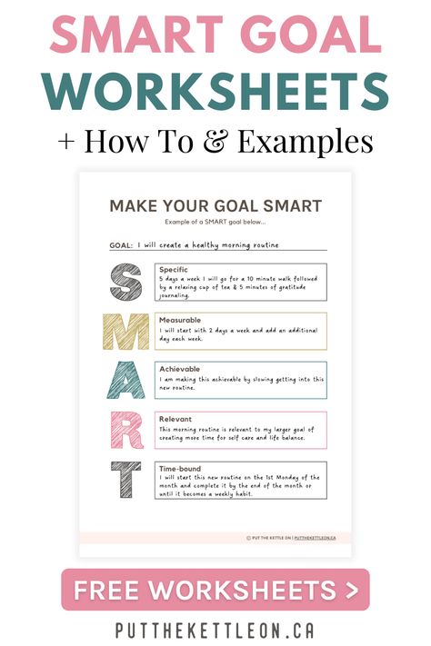 Smart Goal Planner, Setting Smart Goals, Smart Goals Worksheet Free Printable, Smart Acronym, Setting Goals Worksheet, Goal Planner Template, Habit Tracker Journal, Smart Goals Examples, Smart Goals Worksheet