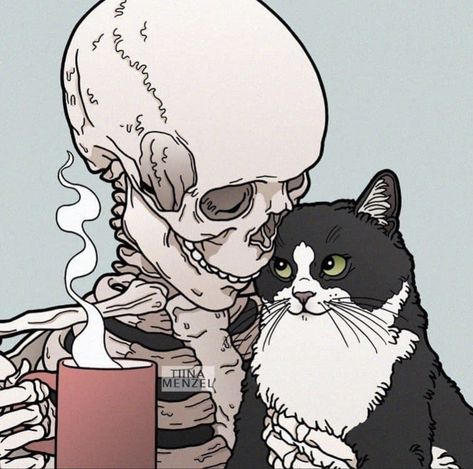 Tiina Menzel, Skeletons Wallpaper Aesthetic, Cookie Monster Wallpaper, Cats And Flowers, Cat Skeleton, Cats Coffee, Wallpaper Cat, Witchy Wallpaper, Ange Demon