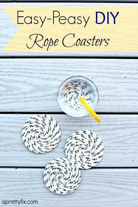 Easy-Peasy DIY Rope Coasters - Outdoor/Indoor Use. Diy Rope Coasters How To Make, Diy Absorbent Coasters, Table Coasters Ideas, Rope Trivet Diy, Rope Coasters Diy, Sew Coasters, Outdoor Coasters, Diy Rope Design, Rope Coasters