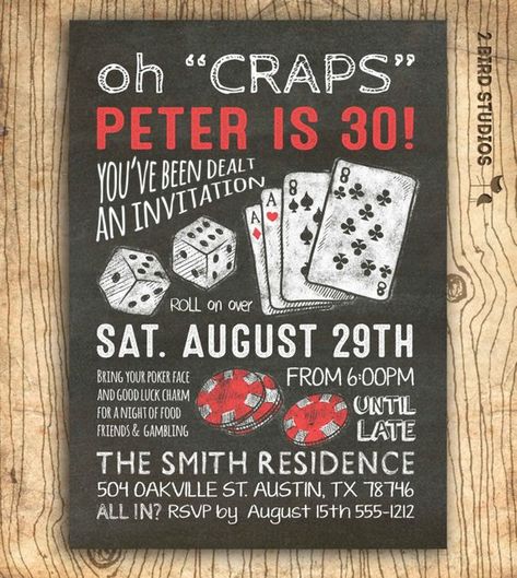 Casino invitation for poker party birthday - 30th birthday or 40th 50th 60th over the hill surprise party invitation- DIY casino invite 40th Birthday Party Invitations, 007 Casino Royale, Surprise 30th Birthday, Vegas Theme Party, Casino Party Invitations, Surprise Party Invitations, Casino Birthday, 40th Birthday Party Invites, Vegas Theme