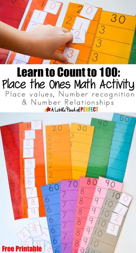 Learn to Count to 100: Place the Ones Free Printable Math Activity- helps kids learn to count to 100, introduces them to place values, helps with number recognition and number relationships while allowing them to be actively involved as they learn (math, preschool, kindergarten, first grade) Count To 100, Math Preschool, Counting To 100, Learn Math, Math Place Value, Math Number Sense, Teaching Numbers, Math Journals, Math Notebooks