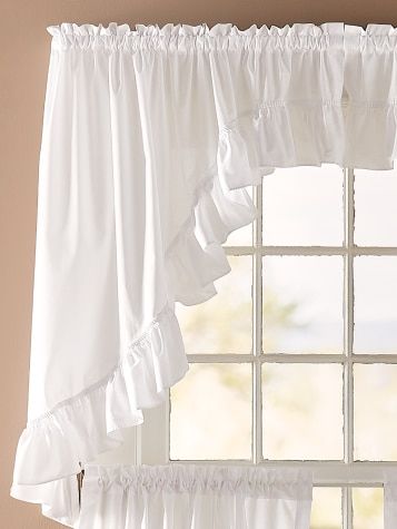 Window Swags, Balloon Valance, Window Toppers, Ruffle Curtains, Kitchen Curtain Sets, Vermont Country Store, White Window, Country Curtains, Country Style Decor