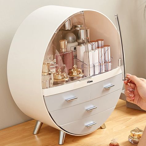 Cosmetic storage box that leaves extra room for that counter space, while making it look more asthetically pleasing. Makeup Storage Organizer, Dressing Table Shelves, Quality Woman, Wand Organizer, Makeup Storage Organization, Makeup Storage Box, Beauty Storage, Table Shelves, Cozy Room Decor