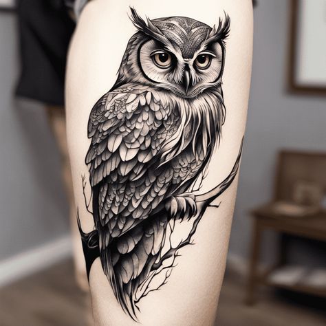 Owl Tattoo Ideas, Mens Owl Tattoo, Realistic Owl Tattoo, Phoenix Tattoo For Men, Owl Tattoo Sleeve, Cute Halloween Tattoos, Word Tattoo Ideas, Lion Art Tattoo, Dragon Tattoo Ideas