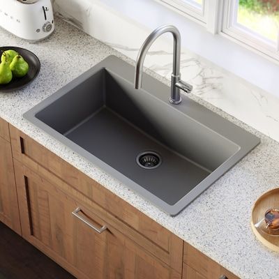 Quartz Kitchen Sink, Composite Kitchen Sinks, Topmount Sink, Top Mount Kitchen Sink, Drop In Kitchen Sink, Grey Quartz, Countertop Material, Sink Grid, Quartz Kitchen