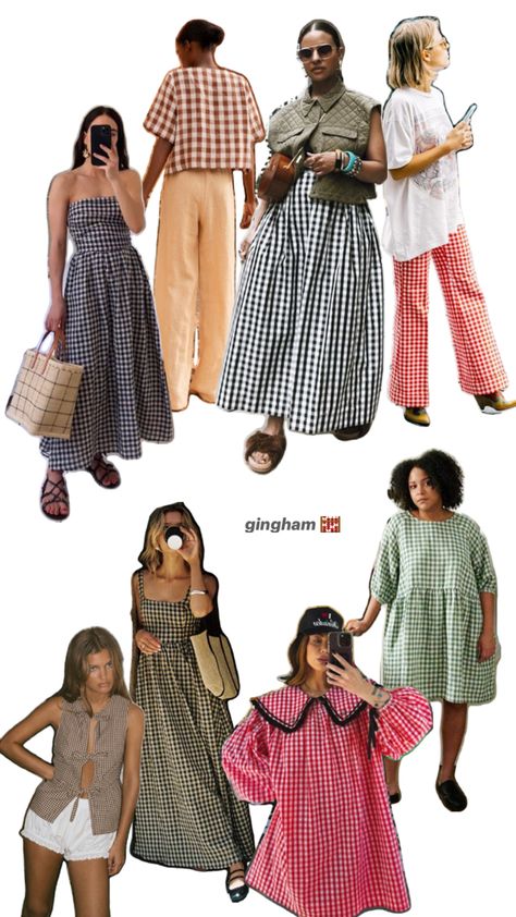 gingham outfits, gingham skirt, gingham pants, gingham outfit inspiration Gingham Pants Outfit, Gingham Skirts, Gingham Dress Outfit, Pattern Mixing Outfits, 2025 Outfits, Gingham Outfit, Gingham Pants, Gingham Skirt, College Fits