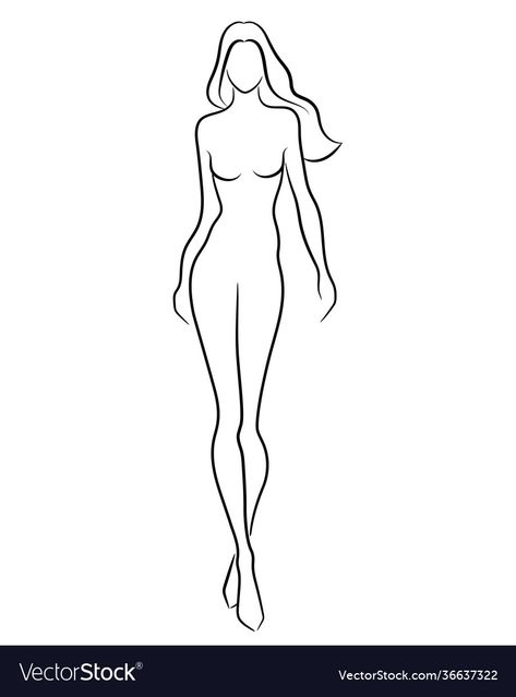 Body Outline For Fashion, Model Outline Figure Drawing, Body Shapes Women Drawing, Woman Outline Drawing, Women Body Outline Drawing, Fairy Reference, Line Art Fashion, Female Body Line Art, Body Shapes Women