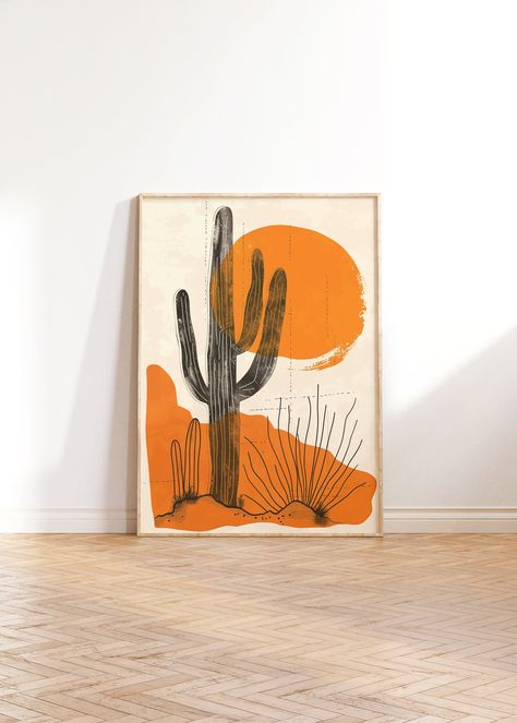 DIGITAL DOWNLOAD PRINTABLE ART | Orange Desert Cactus Painting in neutral colorful tones. Perfect decor for your Living or Dining room, Kitchen shelf or Bookcase. Instantly download, print and frame your new artwork Please note no physical product is delivered with this listing. PERSONAL USE ONLY. OAK & ASPEN PRINTS INCLUDED JPG FILES in 300dpi resolution: FILE #1 - A1-A4 ISO & 5x7 in Can be printed in the following sizes: A1 / A2 / A3 / A4 / 5x7 in FILE #2 - Ratio 2 to 3 Can be printed in the f Desert Minimalist Decor, Arizona Home Decor, Minimalist Cactus, Cactus Artwork, Orange Desert, Painting Cactus, Cactus Wall, Painting Minimalist, Cactus Painting