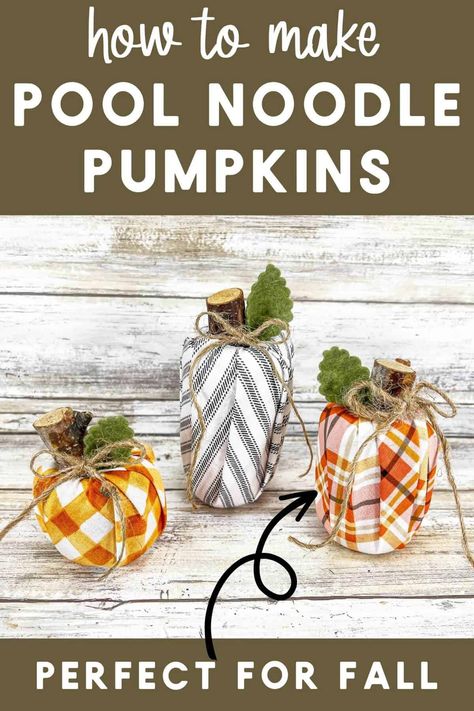 Pool Noodle Pumpkin Craft, Fall Wood Crafts To Make And Sell, Diy Fall Fabric Crafts, Crafts With Pool Noodles Diy, Dollar Tree Wooden Pumpkin Crafts, Pumpkins Made From Pool Noodles, Pool Noodle Yarn Pumpkins, Fall Scrap Wood Crafts, Slinky Pumpkin Craft