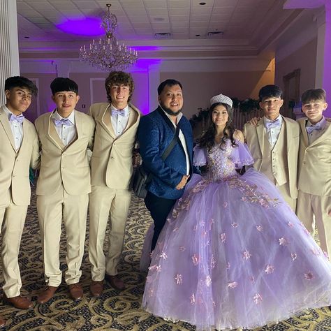 Rapunzel Quince Damas, Purple Chambelan, Rapunzel Quinceanera Theme Chambelanes, Purple Quince Chambelanes, Chambelanes Outfits Quinceanera Purple, Damas And Chambelanes Outfits, Rapunzel Quinceanera, Rapunzel Quinceanera Theme, Chambelanes Outfits Quinceanera