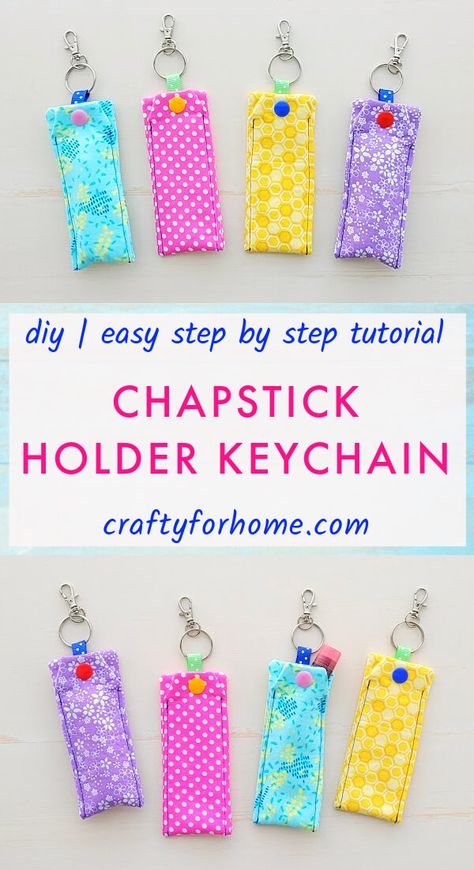 Quarter Pouch Keychain, Chapstick Holders Diy, Lipstick Holder Diy, Chapstick Holder Pattern Free, Fabric Keychain Diy, Diy Keychain Ideas Easy, Diy Chapstick Holder, Diy Chapstick, Keychain Sewing