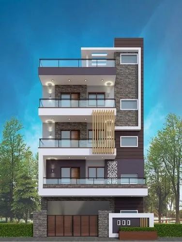 Modern Three Stories Building Exterior - Engineering Discoveries E3B 4 Floor Building Elevation Modern Style, 3 Floor House Design Exterior, 3 Floor House, House Plans On Stilts, House Structure Design, Building Front Designs, 3 Storey House Design, 2 Storey House Design, House Outer Design