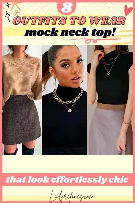 [8 outfit tips!]mock neck top outfit - Women Fashion - ladyrefines. mock neck top outfit, mock neck top outfit layered aesthetic, what to wear with mock neck, what to wear over a mock neck, mock neck outfit winter, women winter outfit, woman outfit, woman clothes, woman fashion, woman fashion casual, outfit ideas for women, outfit ideas for women in 20s, outfit ideas for women casual High Neck Shirt Outfit, Sleeveless Mock Neck Top Outfits, Black Mock Neck Top Outfit, Mock Neck Top Outfit Layered, Turtle Neck Tank Top Outfit, Winter Outfit Woman, High Neck Top Outfit, Mock Neck Outfit, Mock Neck Top Outfit