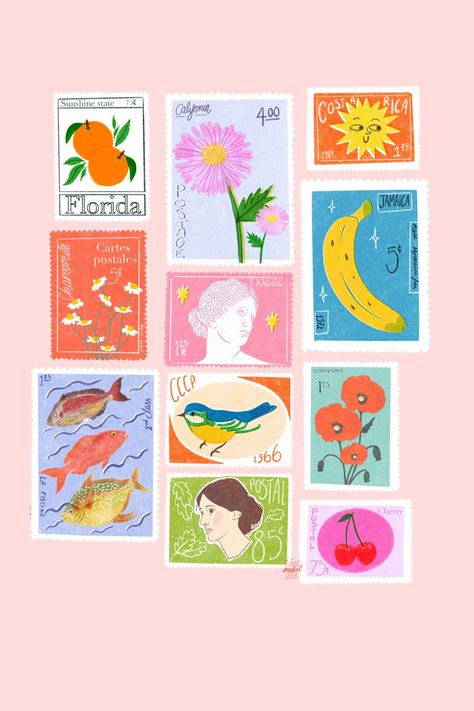 Stamps Illustration, Modern Flat Design, Colourful Illustration, Frida Art, Art Mignon, Posca Art, Flat Design Illustration, Colourful Art, Modern Flat