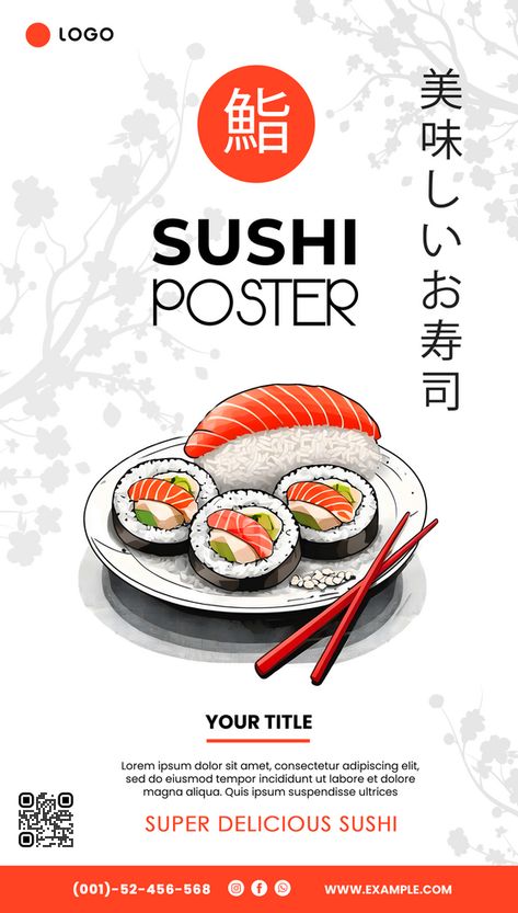 Sushi Poster Clean Design for Promotions Sushi Poster, Sushi Design, Logo Banners, Cityscape Photos, Marketing Design, Custom Illustration, Custom Branding, Custom Packaging, Background Banner