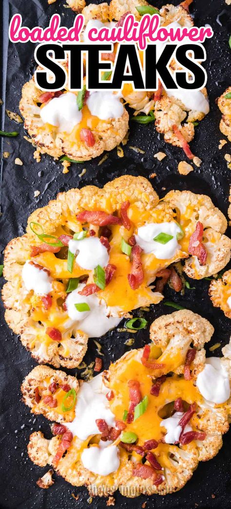 Simple, hearty, and perfectly seasoned Loaded Cauliflower Steaks will make you a believer in just how amazing and versatile cauliflower is! Cauliflower Seasoning, Summer Time Food, Keto Seasoning, Veggie Salad Recipes, Roasted Cauliflower Steaks, Baked Steak, Bacon Cauliflower, Loaded Cauliflower, Cauliflower Rice Recipes