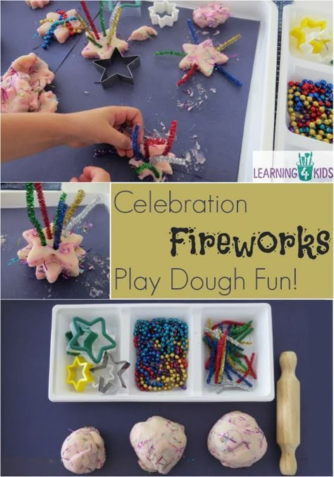 Celebration Fireworks Play dough Fun Activity.  Celebration activities or New year's activities for kids Eyfs Fireworks, Firework Activities, Bonfire Activities, Bonfire Crafts, Firework Crafts, Bonfire Night Activities, Bonfire Night Crafts, Fireworks Craft For Kids, Diwali Fireworks