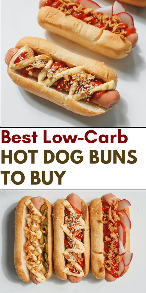 Images of hot dogs in buns with toppings Keto Hotdogs, Keto Hot Dogs, Keto Hotdogs Recipes, Low Carb Hot Dogs Recipes, Keto Hot Dog Recipes, Mini Hot Dog Recipes, Low Carb Hot Dog Buns, Ways To Use Up Hot Dog Buns, Best Low Carb Tortillas