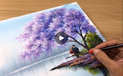 How To Paint A Jacaranda Tree, Jacaranda Tree Painting, Jacaranda Illustration, Purple Jacaranda Tree, Jacaranda Tree Sydney, Jacaranda Trees, Sky And Water, Jacaranda Tree, Tree Watercolor Painting