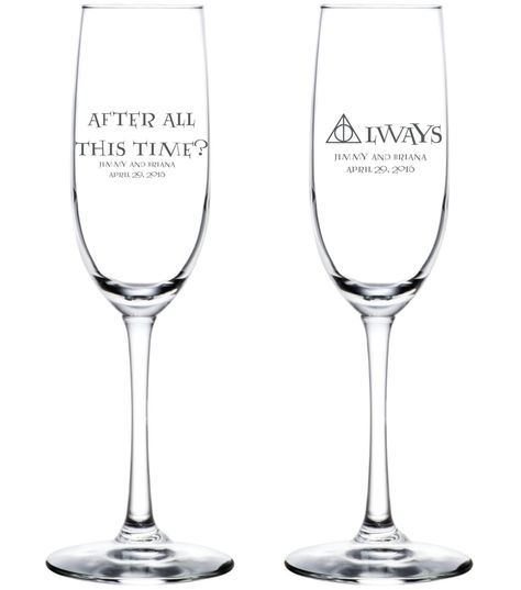 Image Moon Of My Life, Harry Potter Wedding Theme, After All This Time Always, Bride And Groom Glasses, Flute Glasses, Harry Potter Wedding, Gifts For Couples, Toasting Flutes, Harry Potter Gifts