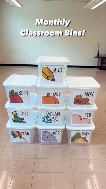 Preschool Supply Organization, Classroom Monthly Storage, Classroom Storage Closet, Classroom Wish List Display, Classroom Organization Prek, The Home Edit Classroom, Storage Ideas For Classrooms, Classroom Teacher Organization, Preschool Hacks Teachers