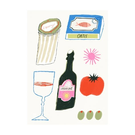 Tapas Illustration, Amyisla Mccombie, Dating Illustration, Picnic Art, Cute Illustrations, Food Illustration Art, Food Poisoning, Bank Holiday Weekend, Food Illustration