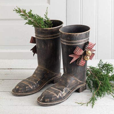 THE HOLLY HOUSE | Shop Sales Events Antique Farmhouse Santa Decor, Planter Outdoor, Holly House, Holiday Planter, Santa Boots, Santa Wreath, Christmas And Winter, Santa Decorations, Christmas Porch Decor