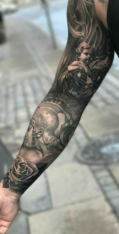 Brighteyes 💋 Female Sleeve Tattoos, Celtic Raven Tattoo, Sleeve Tattoos Ideas, Black And Grey Tattoo, Full Sleeve Tattoo Design, Egypt Tattoo, Female Sleeve, Men Tattoos Arm Sleeve, Religious Tattoos