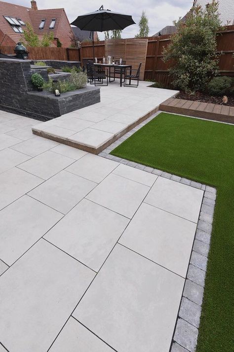 Garden Design Patio, Patio Plan, Outdoor Tile Patio, Garden Slabs, Porcelain Paving, Patio Pavers Design, Driveway Paving, Contemporary Garden Design, Patio Deck Designs