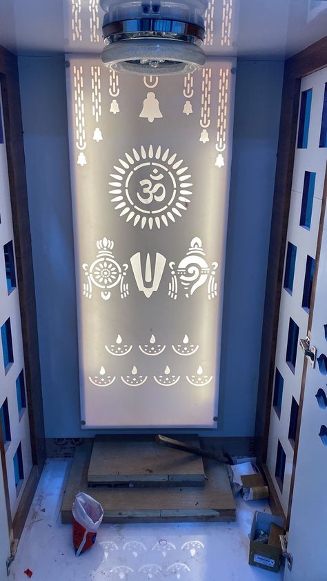 Simple Puja Room Design Indian, Latest Door Designs, Pooja Door Design, Balcony Glass Design, Glass Door Design, Diy Stained Glass Window, Tv Unit Furniture Design, Single Door Design, Wall Tv Unit Design